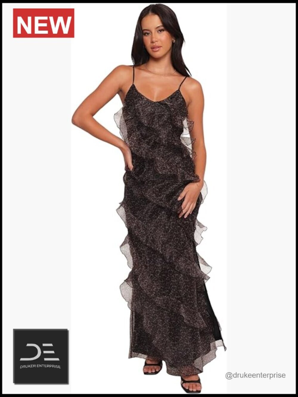 V-Neck Ruffle Maxi Dress with Adjustable Straps